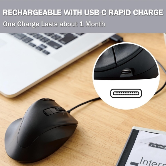 ELECOM EX-G PRO Ergonomic Mouse,Multi-Device Bluetooth or Wireless USB,Silent - Picture 5 of 8